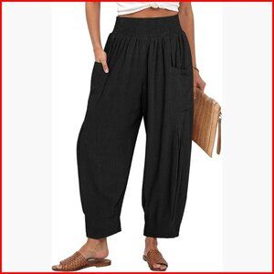 Linen Harem Pants High Waist Wide Leg Casual Lounge Cargo